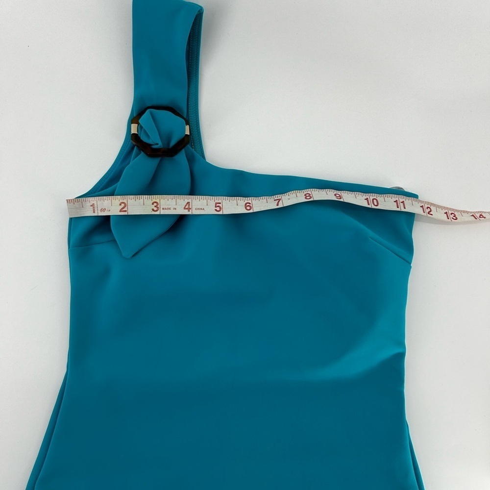 Zimmermann Nina Buckle One Piece Turquoise, Tortoise Shell, One Shoulder Sz 4 - Picture 9 of 10